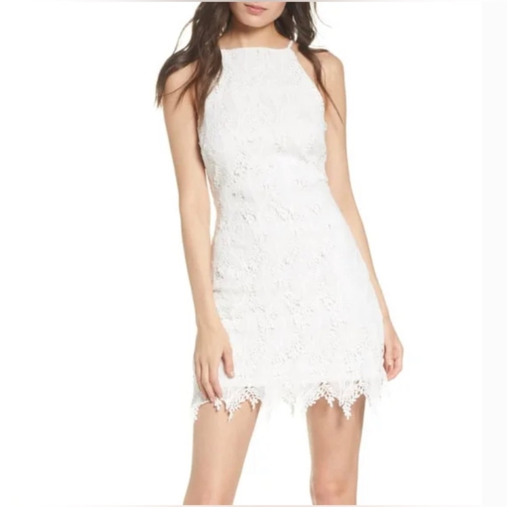 Elizabeth Crosby Ana Lace Halter Dress Color White